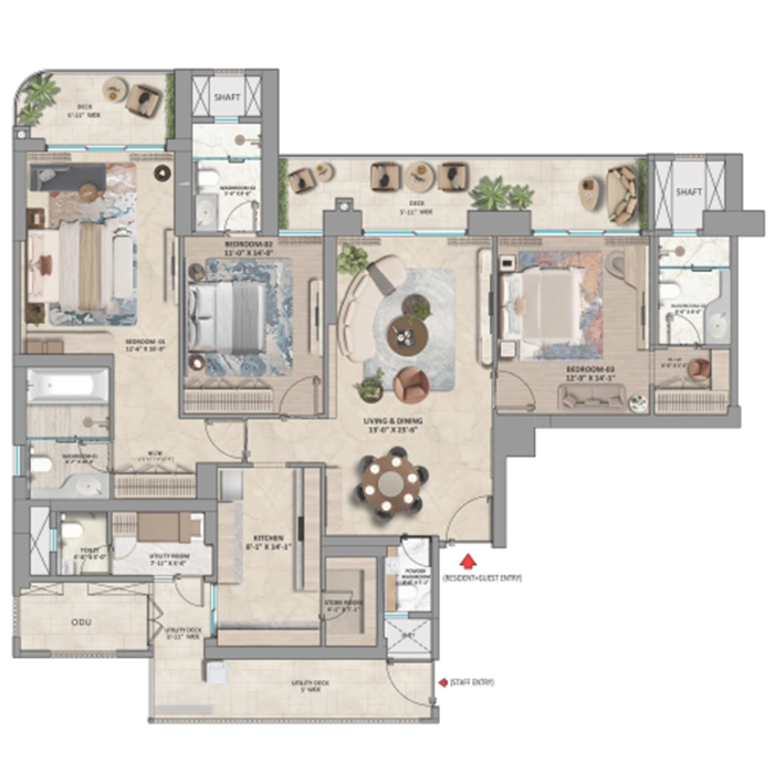 4 BHKM3M Elie Saab Residences Floor Plan Sector 111 Gurgaon